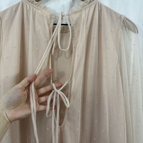 H&M Pink Swiss Dot Tulle Balletcore Romantic Semi-Sheer Dress Womens Size M - Picture 9 of 9